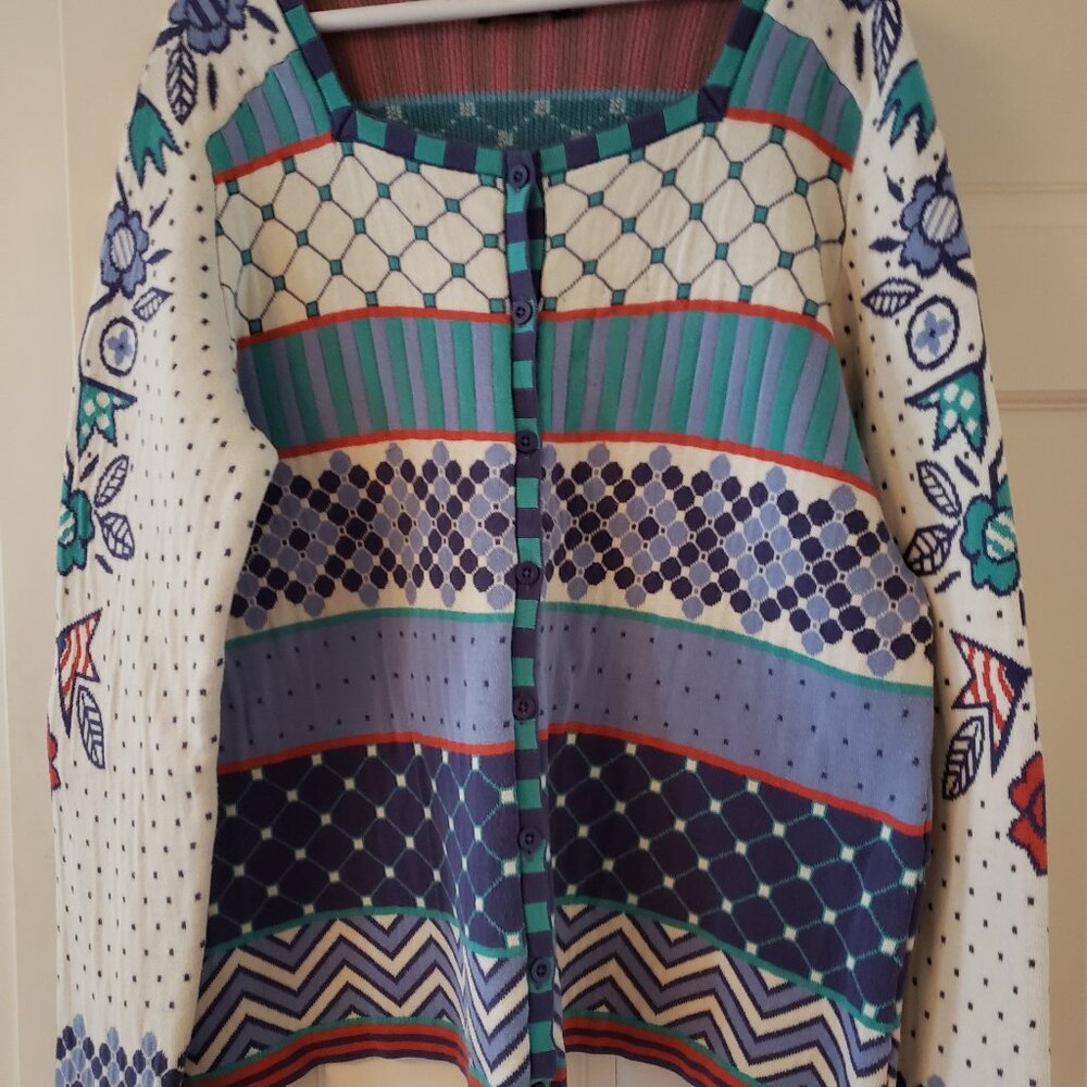 Square neck Gudrun blue floral cotton sweater